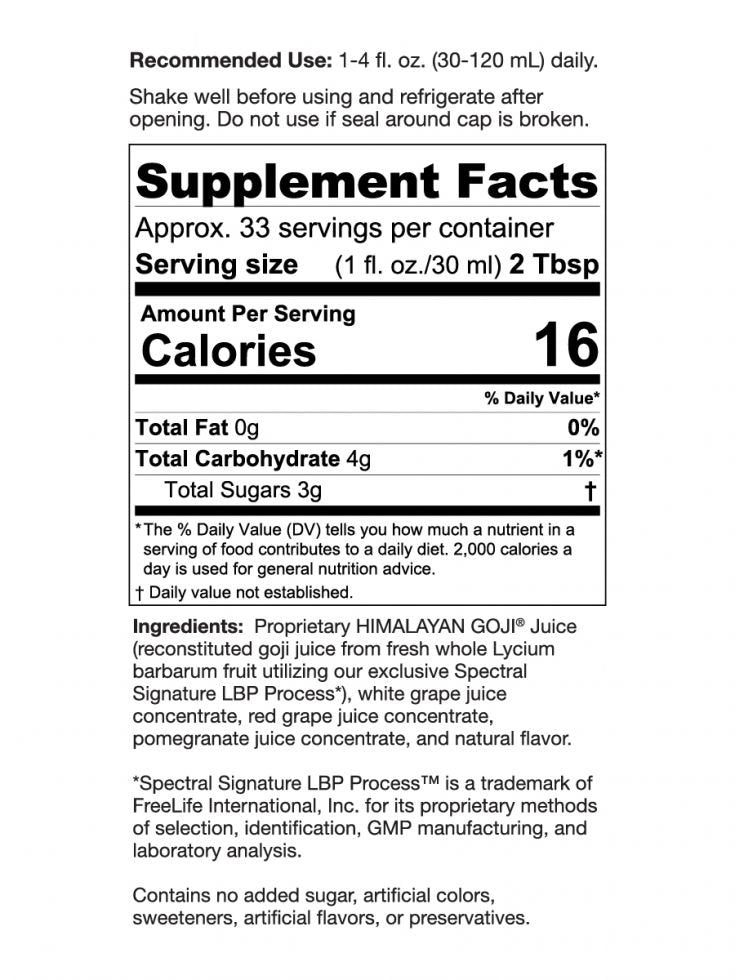 FreeLife GoChi supplement facts