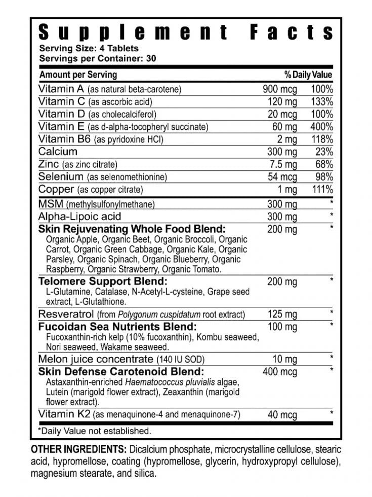 Anti-Aging 90 Nutrients Pack – Imortalium supplement facts