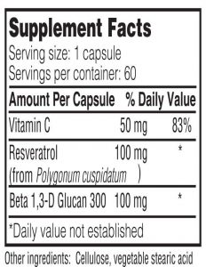 RVB 300 Beta Glucan Supplement Facts