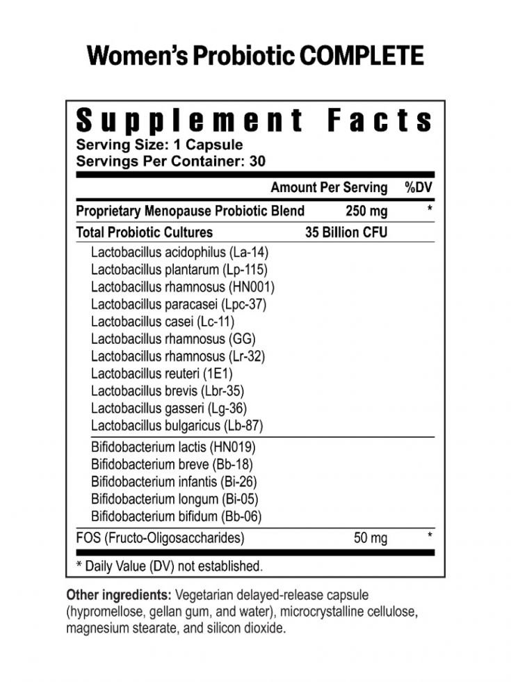 Women’s Probiotic Complete supplement facts Women’s Probiotic Complete supplement facts